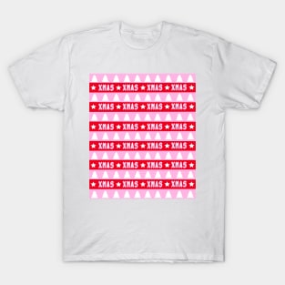 Xmas Pink and Red Stripes and Stars T-Shirt